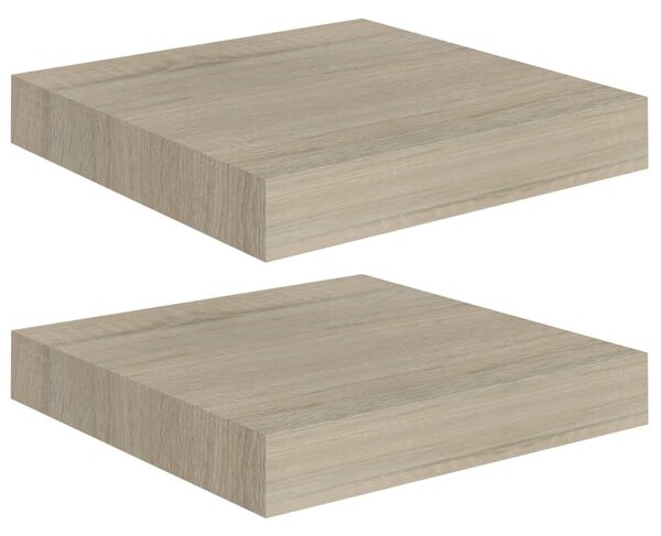 2 db tölgyszínű MDF lebegő fali polc 23 x 23,5 x 3,8 cm