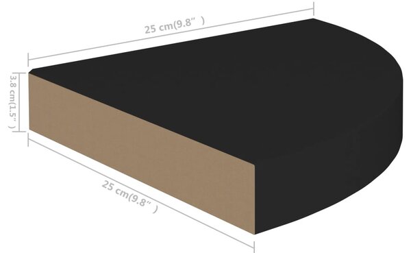 Fekete MDF lebegő sarokpolc 25 x 25 x 3,8 cm