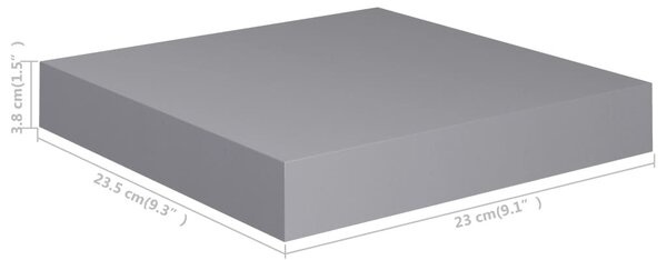 2 db szürke MDF lebegő fali polc 23 x 23,5 x 3,8 cm