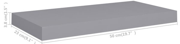 Szürke MDF lebegő fali polc 50 x 23 x 3,8 cm