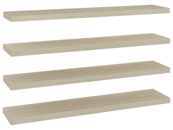 4 db tölgyszínű MDF lebegő fali polc 120 x 23,5 x 3,8 cm