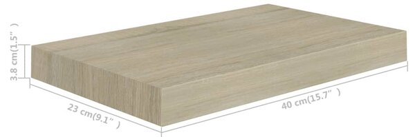 4 db tölgyszínű MDF lebegő fali polc 40 x 23 x 3,8 cm