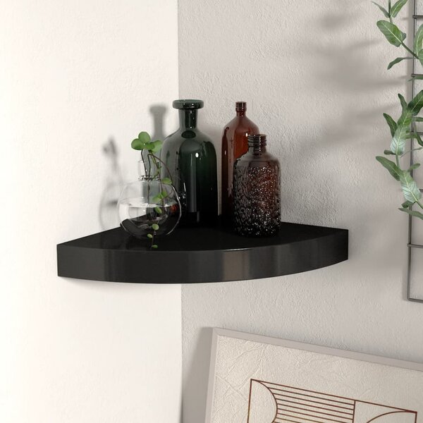 Fekete MDF lebegő sarokpolc 25 x 25 x 3,8 cm