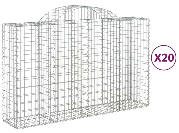 VidaXL 20 db íves horganyzott vas gabion kosár 200x50x120/140 cm