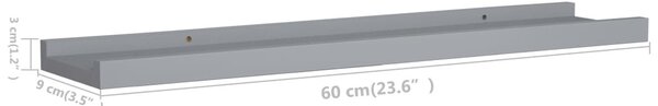 2 db szürke MDF szegélypolc képkeretekhez 60 x 9 x 3 cm