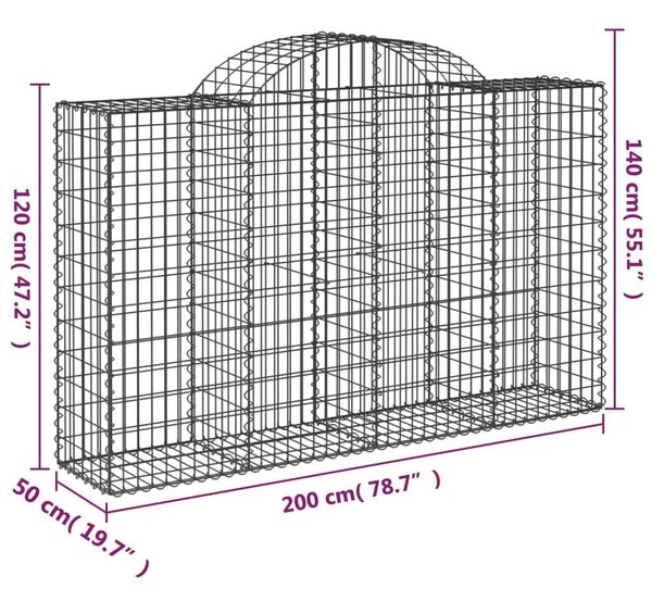 VidaXL 20 db íves horganyzott vas gabion kosár 200x50x120/140 cm