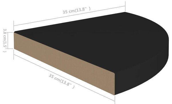 323920 Floating Corner Shelves 2 pcs Black 35x35x3,8 cm MDF