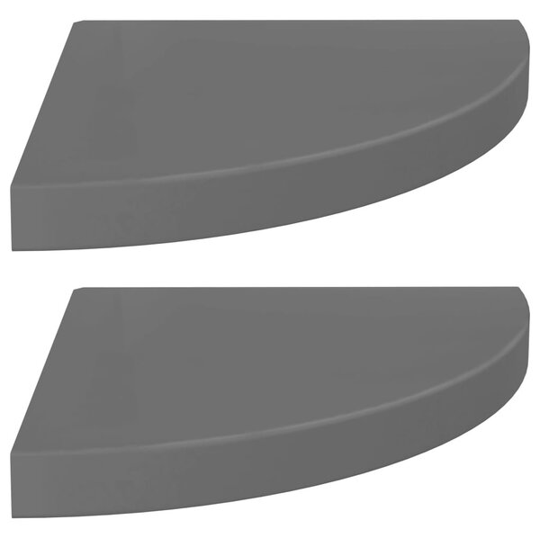 2 db magasfényű szürke MDF lebegő sarokpolc 35 x 35 x 3,8 cm
