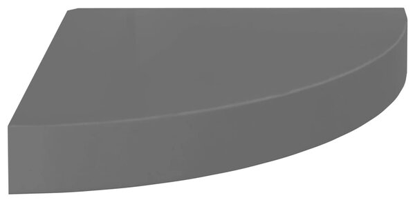 Magasfényű szürke MDF lebegő sarokpolc 25 x 25 x 3,8 cm