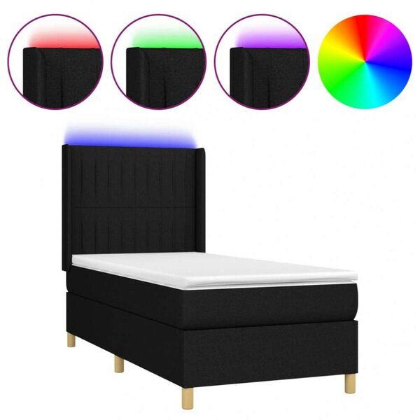 VidaXL LED-es Ágy - Fekete Szövet - 80x200 cm