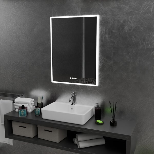 60x80cm álló fürdőszobai LED tükör | Páramentesítő funkció - Óra - Fényerő és színhőmérséklet szabályozás