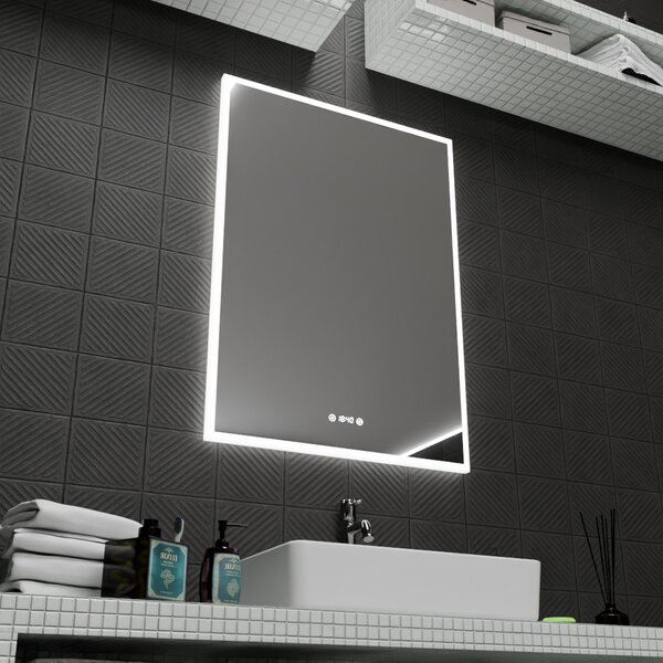 70x90cm álló fürdőszobai LED tükör | Páramentesítő funkció - Óra - Fényerő és színhőmérséklet szabályozás