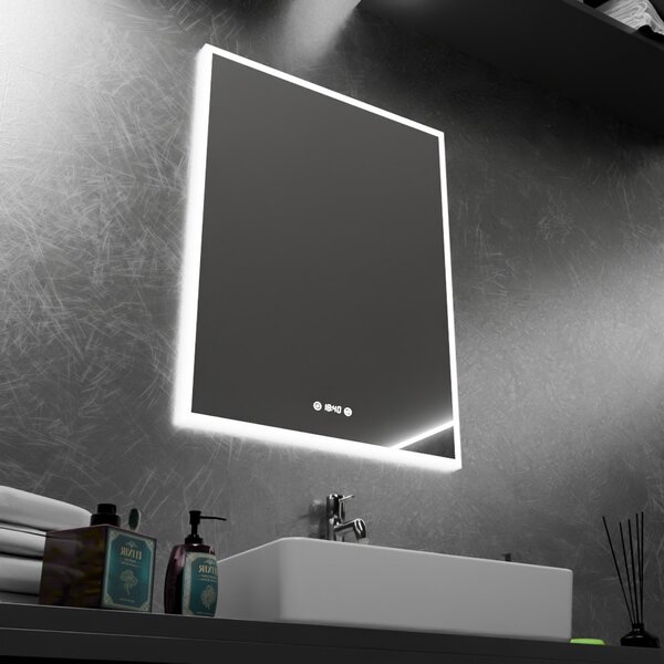 60x80cm álló fürdőszobai LED tükör | Páramentesítő funkció - Óra - Fényerő és színhőmérséklet szabályozás