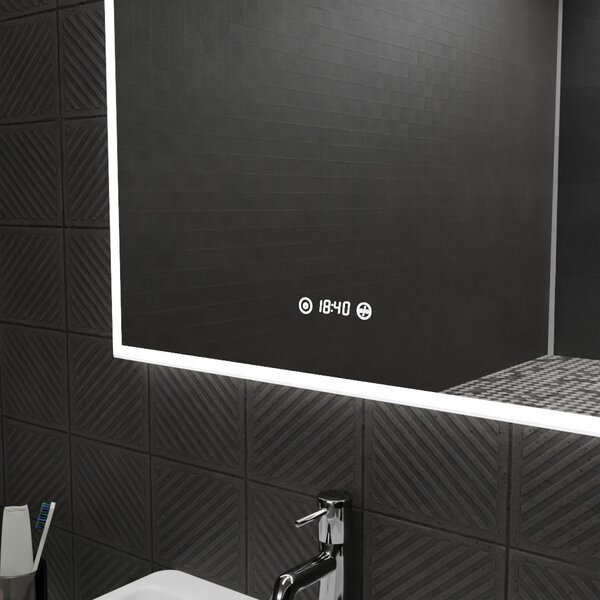 70x90cm álló fürdőszobai LED tükör | Páramentesítő funkció - Óra - Fényerő és színhőmérséklet szabályozás