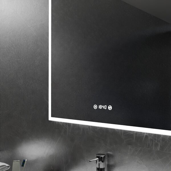 60x80cm álló fürdőszobai LED tükör | Páramentesítő funkció - Óra - Fényerő és színhőmérséklet szabályozás