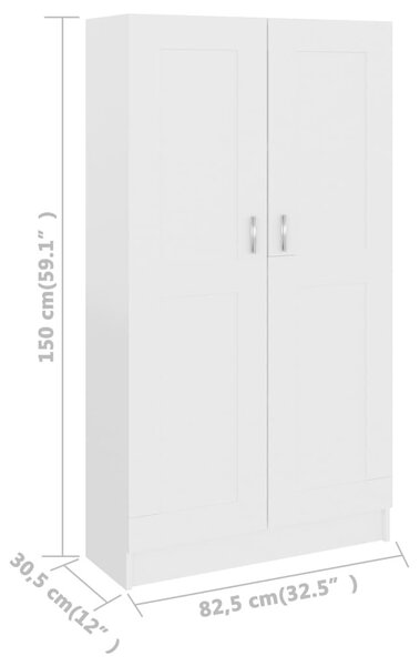 Fehér szerelt fa könyvszekrény 82,5 x 30,5 x 150 cm