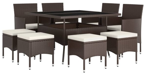 9 részes barna polyrattan kerti étkezőgarnitúra