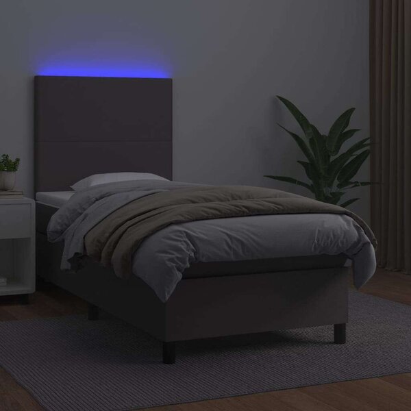 VidaXL Ágy - 100x200 cm - Szürke Műbőr - LED