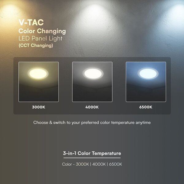 V-TAC CREE SMD süllyeszthető mennyezeti alumínium kerek LED panel 18W, CCT - SKU 2148606