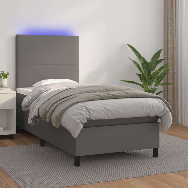 VidaXL Ágy - 100x200 cm - Szürke Műbőr - LED