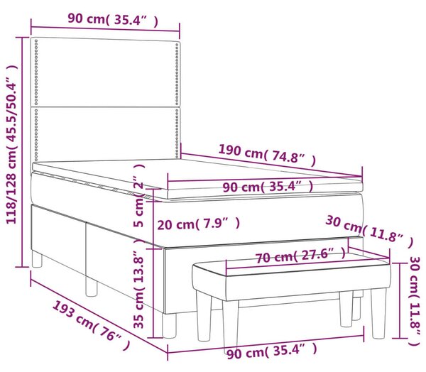 VidaXL Krémszínű Ágy 90x190 cm Matraccal és Lábzsámmal