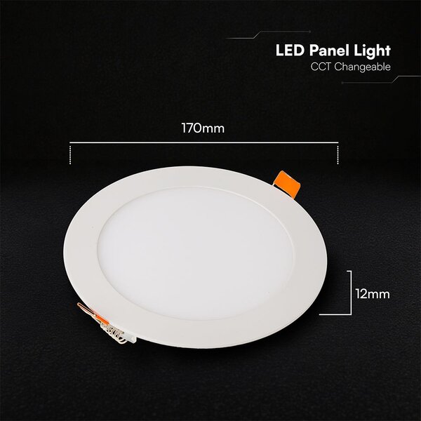 V-TAC CREE SMD süllyeszthető mennyezeti alumínium kerek LED panel 12W, CCT - SKU 2148596