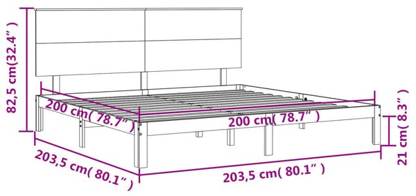 VidaXL Tömör Fenyőfa Ágykeret - Fejtámlával - 200x200 cm