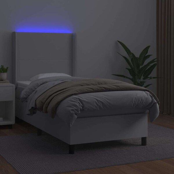 VidaXL Ágy - 90x200 cm - Fehér Műbőr - LED-es