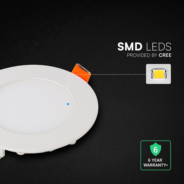 V-TAC CREE SMD süllyeszthető mennyezeti alumínium kerek LED panel 6W, CCT - SKU 2148546