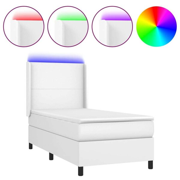 VidaXL Ágy - 90x200 cm - Fehér Műbőr - LED-es