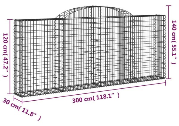VidaXL Gabion Kosár - 10 db - Íves - 300x30x120/140cm