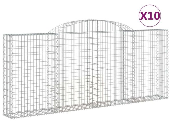 VidaXL Gabion Kosár - 10 db - Íves - 300x30x120/140cm