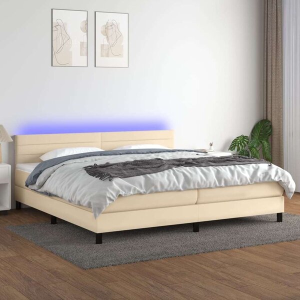 VidaXL Krémszínű Ágy Matraccal - 200x200 cm - LED Világítással