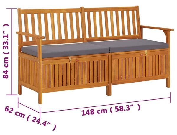 Tömör akácfa tárolópad párnával 148 cm