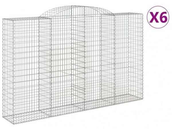 VidaXL 6 db íves horganyzott vas gabion kosár 300x50x180/200 cm
