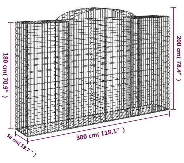 VidaXL 6 db íves horganyzott vas gabion kosár 300x50x180/200 cm