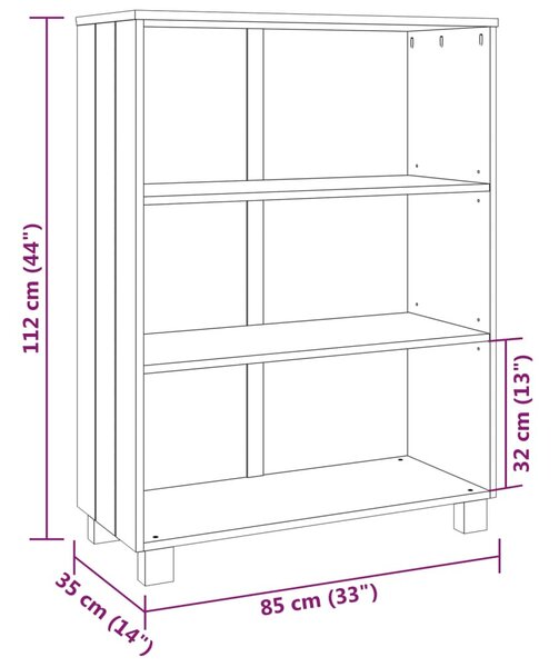 HAMAR világosszürke tömör fenyőfa könyvszekrény 85x35x112 cm