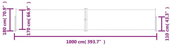 Krémszínű behúzható oldalsó napellenző 180 x 1000 cm