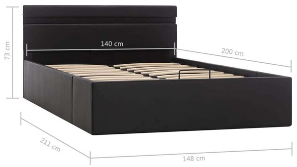 VidaXL fekete műbőr LED-es hidraulikus ágykeret 140 x 200 cm