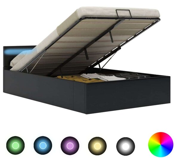 VidaXL fekete műbőr LED-es hidraulikus ágykeret 140 x 200 cm