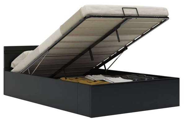 VidaXL fekete műbőr LED-es hidraulikus ágykeret 140 x 200 cm