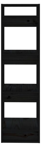 Fekete tömör fenyőfa könyvszekrény/térelválasztó 41x35x125 cm