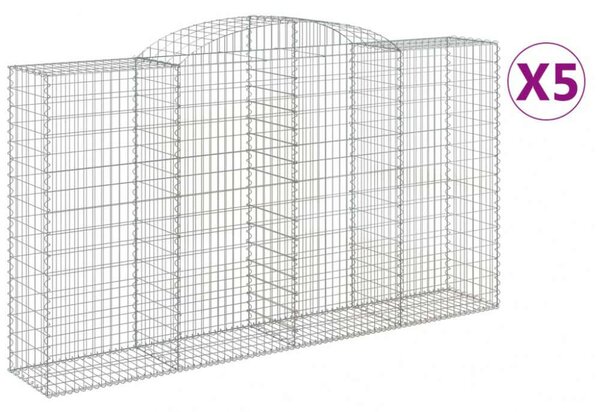 VidaXL Gabion Fal Elem Készlet - 5 db Íves Kosár - 300x50x160/180 cm