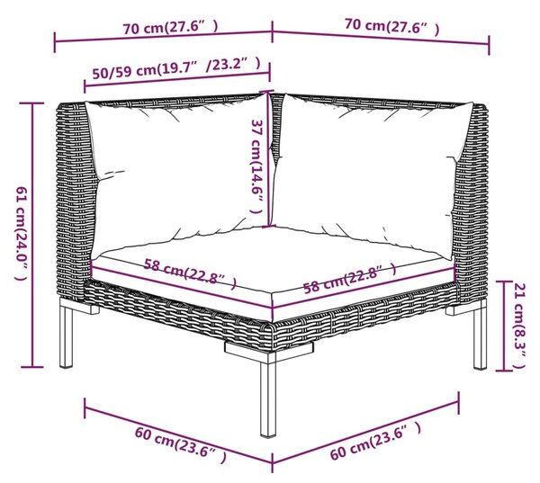 4 részes sötétszürke polyrattan kerti bútorszett párnákkal