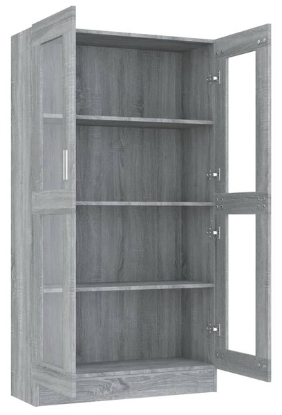 Szürke sonoma színű szerelt fa vitrinszekrény 82,5x30,5x150 cm