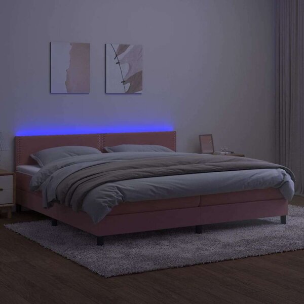 VidaXL rózsaszín bársony rugós és LED-es ágy matraccal 200x200 cm