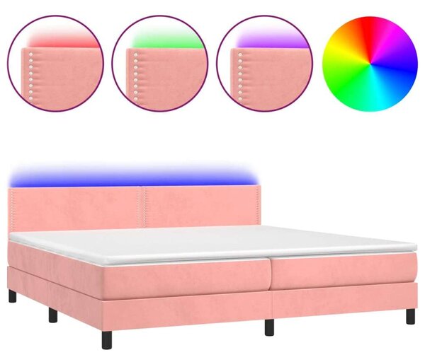 VidaXL rózsaszín bársony rugós és LED-es ágy matraccal 200x200 cm
