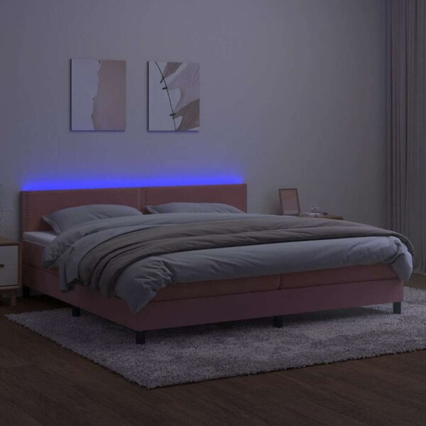 VidaXL rózsaszín bársony rugós és LED-es ágy matraccal 200x200 cm