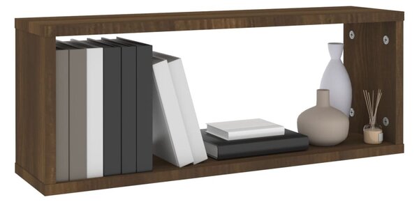 2 db barna tölgy színű szerelt fa fali kockapolc 60x15x23 cm