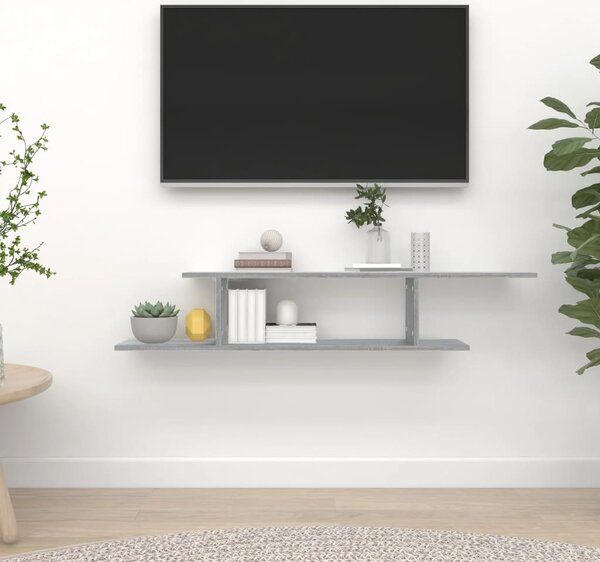 Szürke sonoma színű szerelt fa fali TV-polc 125 x 18 x 23 cm